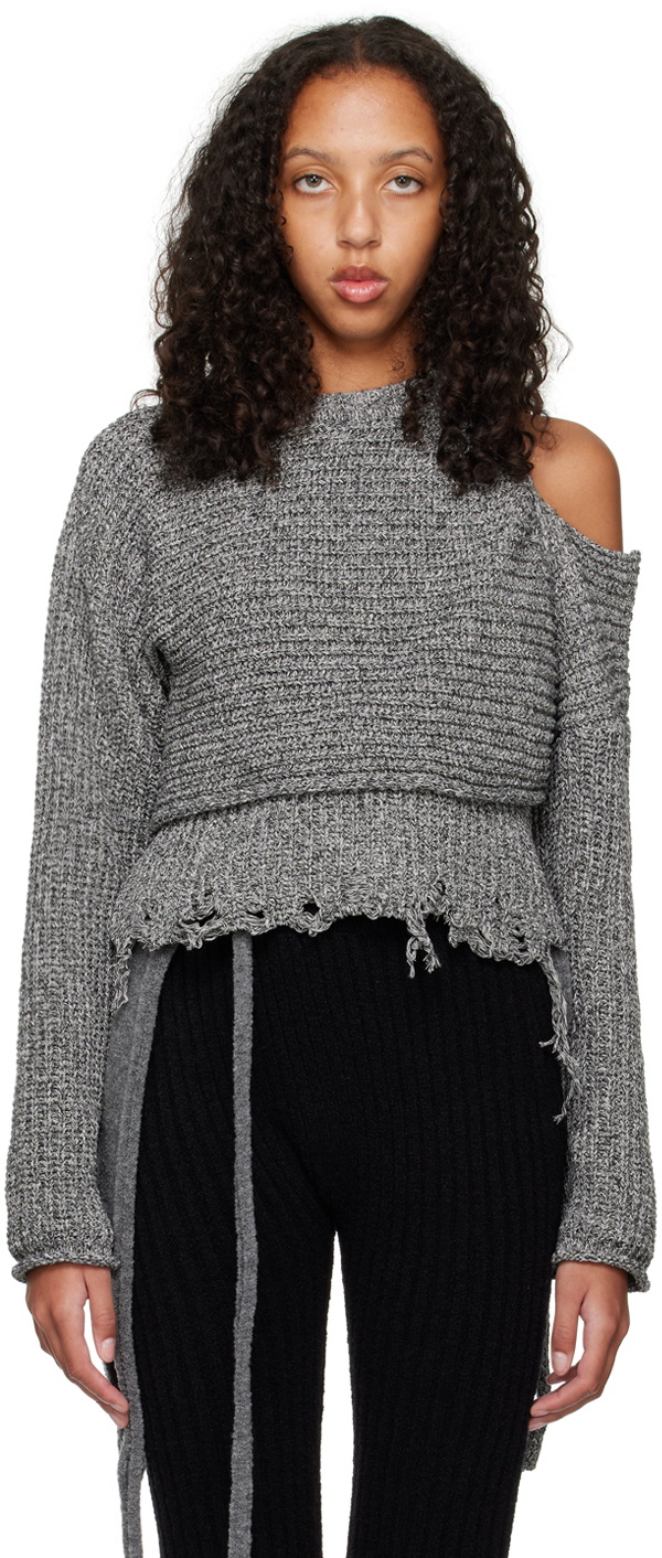 Ottolinger Gray Distressed Drape Sweatshirt Ottolinger