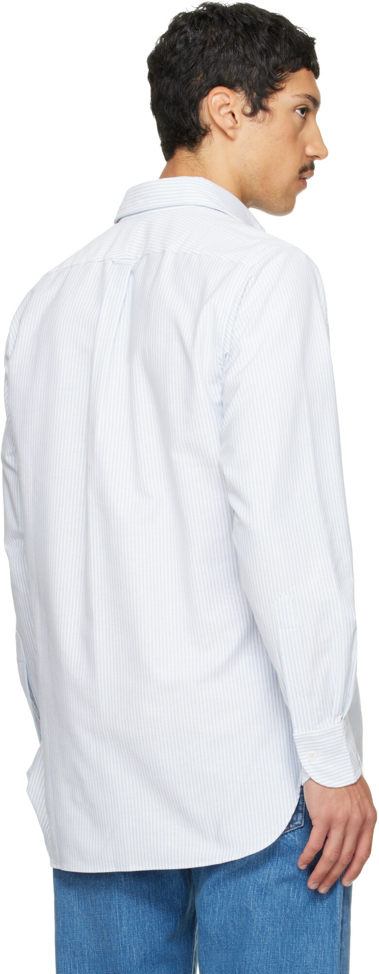 Drake's Blue Ticking Stripe Cotton Button-Down Shirt