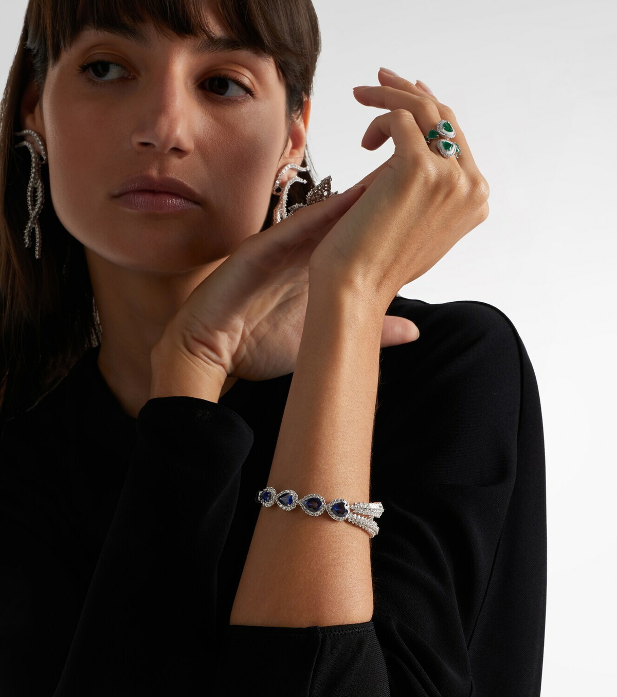 Yeprem Reign Supreme 18kt white gold bangle with sapphires and diamonds