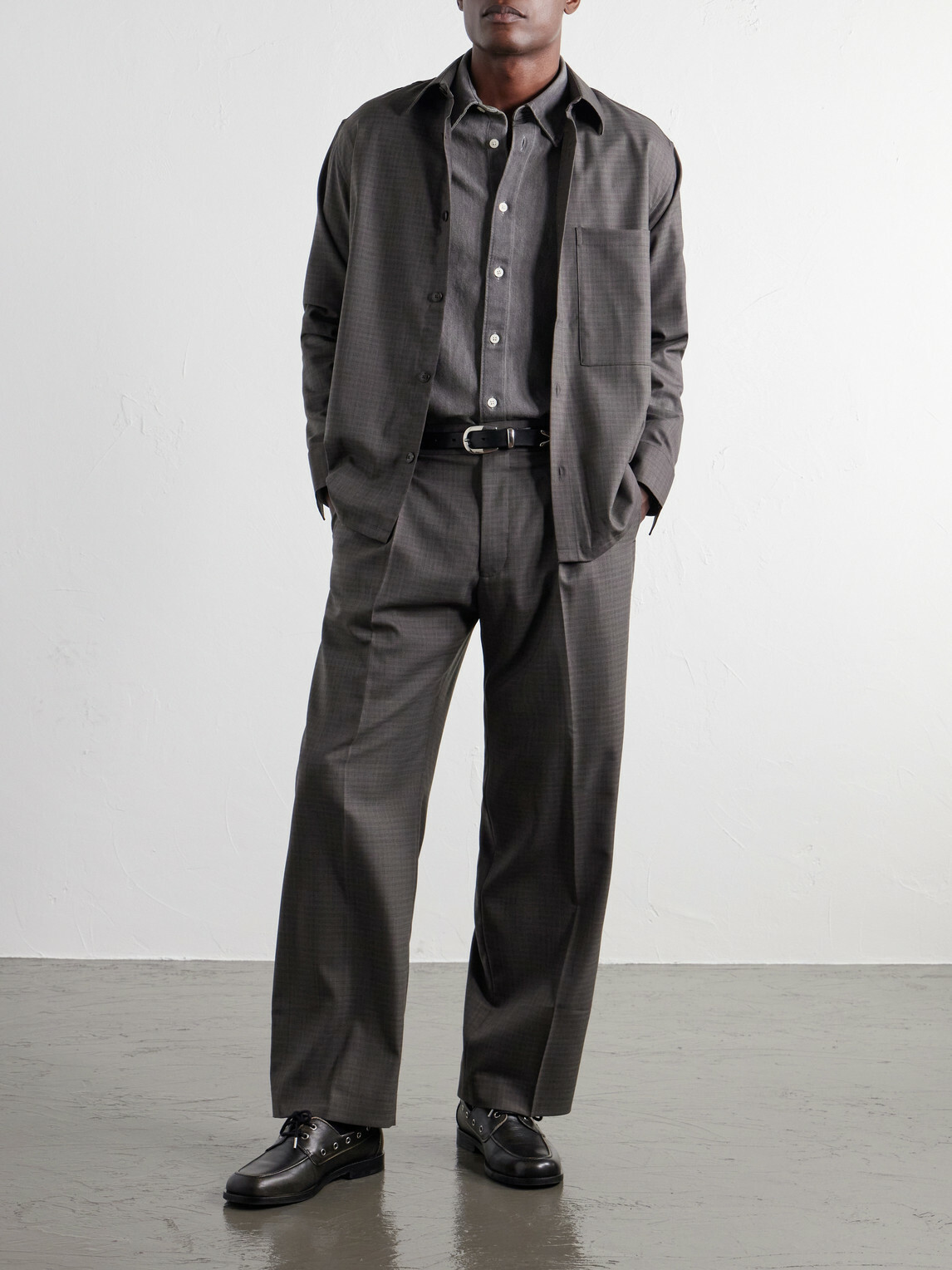 NN07 - Freddy 10071 Checked Basketweave Wool-Blend Shirt - Gray