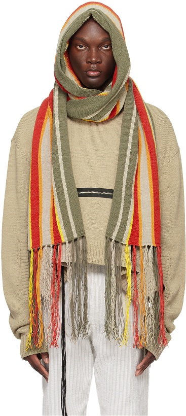 Photo: Craig Green Gray & Red Stripe Hooded Scarf
