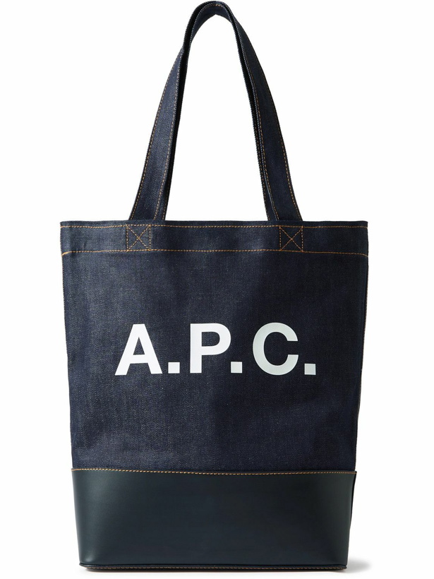 Photo: A.P.C. - Axel Logo-Print Denim and Leather Tote Bag