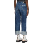 R13 Indigo Pleated Drop Cuffed Jeans
