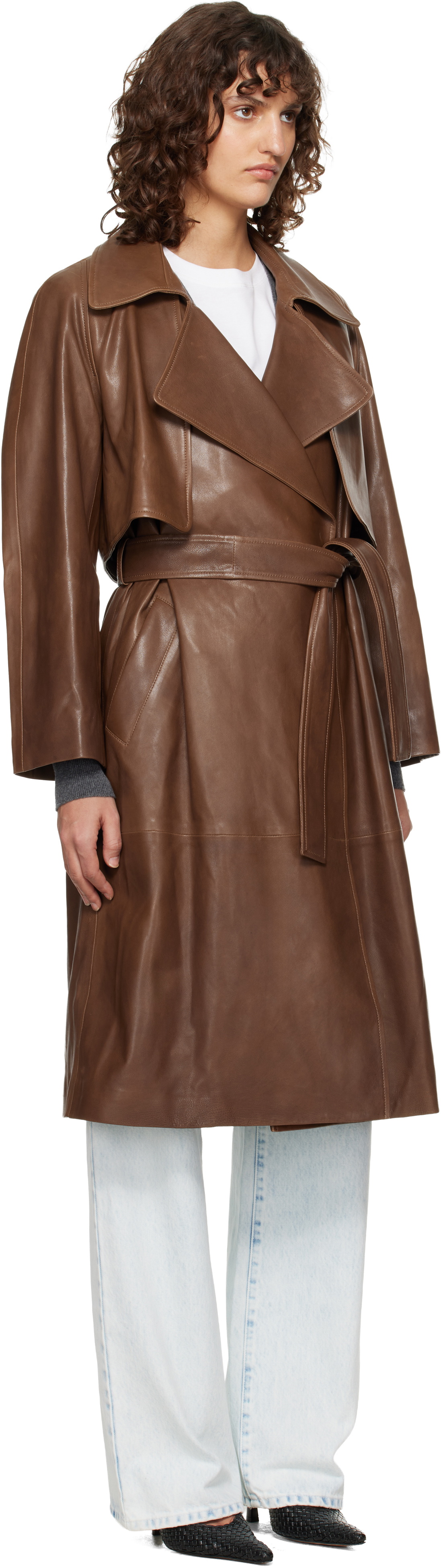 Nour Hammour Brown Cisley Leather Trench Coat