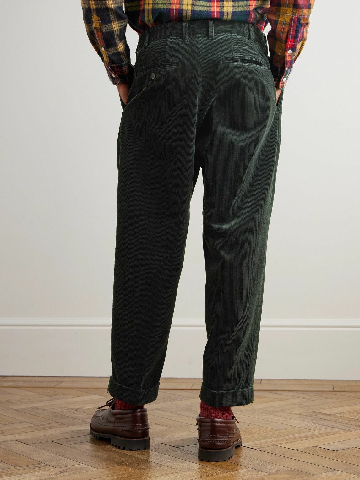 Beams Plus - Cropped Pleated Cotton-Corduroy Trousers - Gray