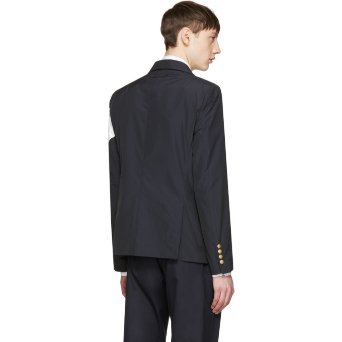 Moncler Gamme Bleu Navy Contrast Sleeve Blazer