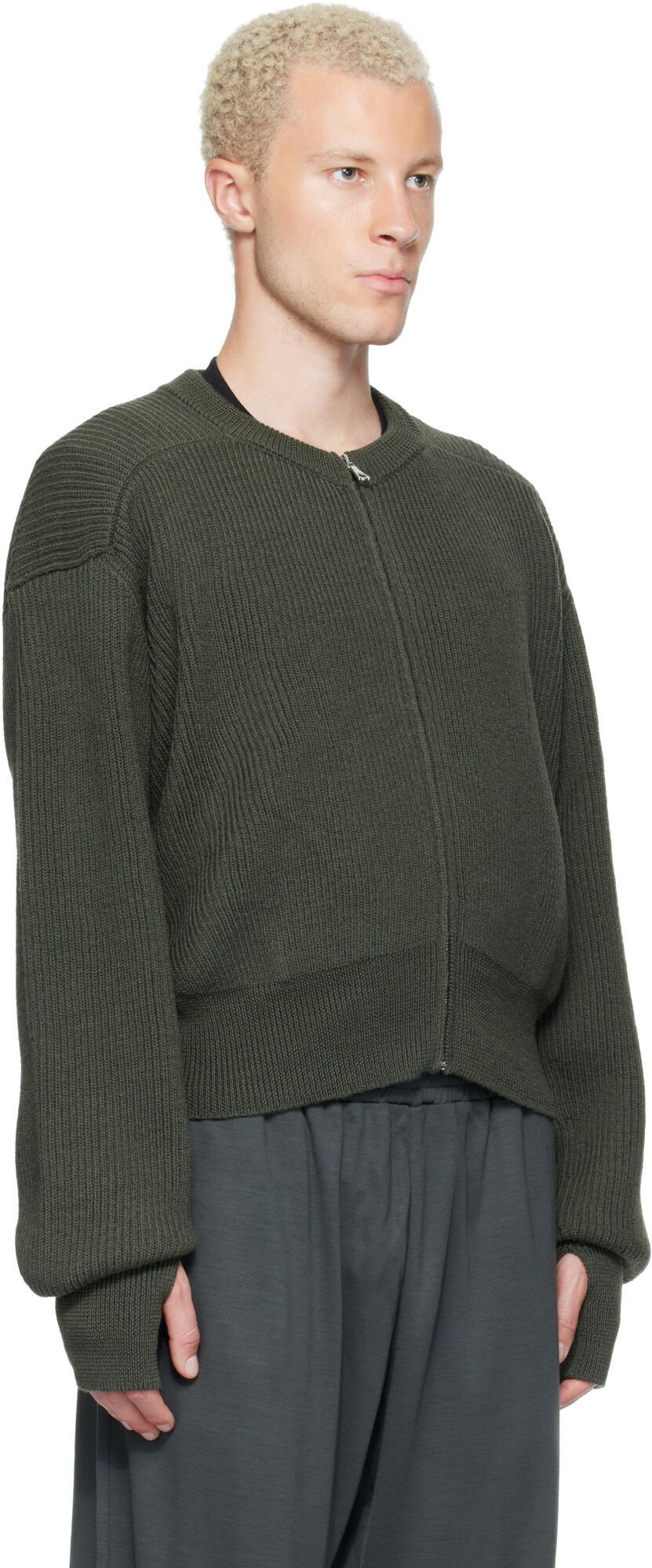 Rier Green Roundneck Zip Utility Sweater