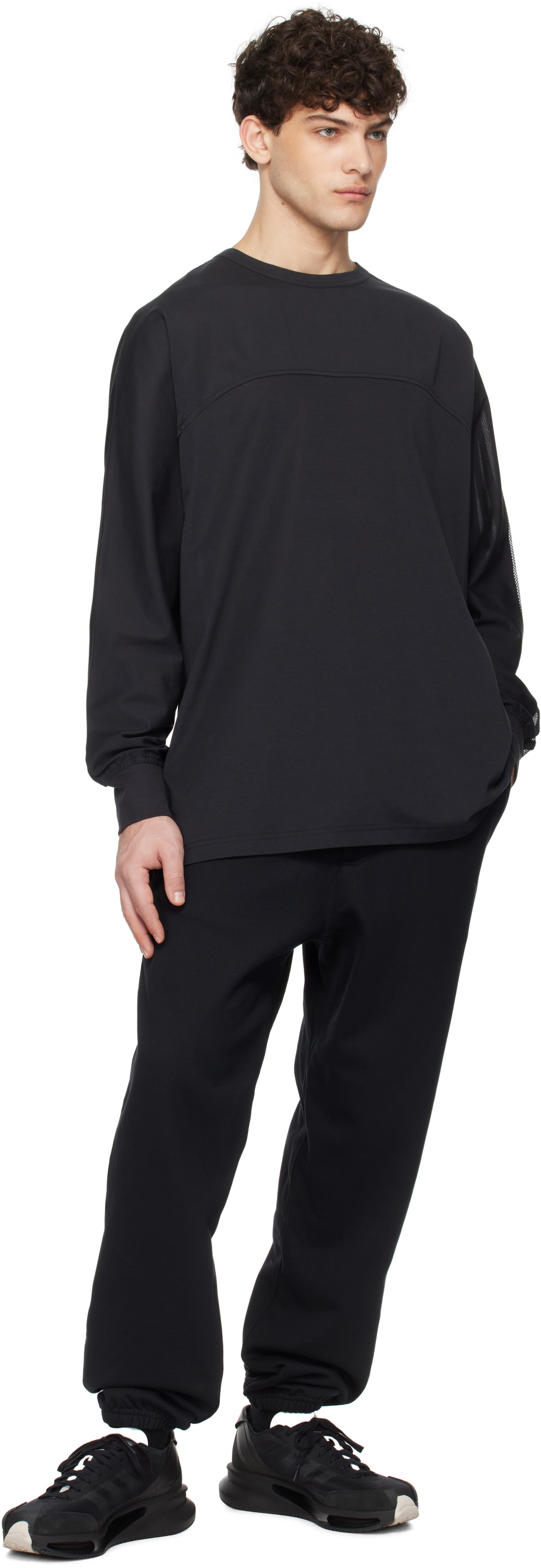 ◆Y-3◆ M MESH LONG SLEEVE TEE BLACK M MESH 3 LS TEE BLACK Y Y-3 Black Mesh Stripes Long Sleeve T-shirt Y-3