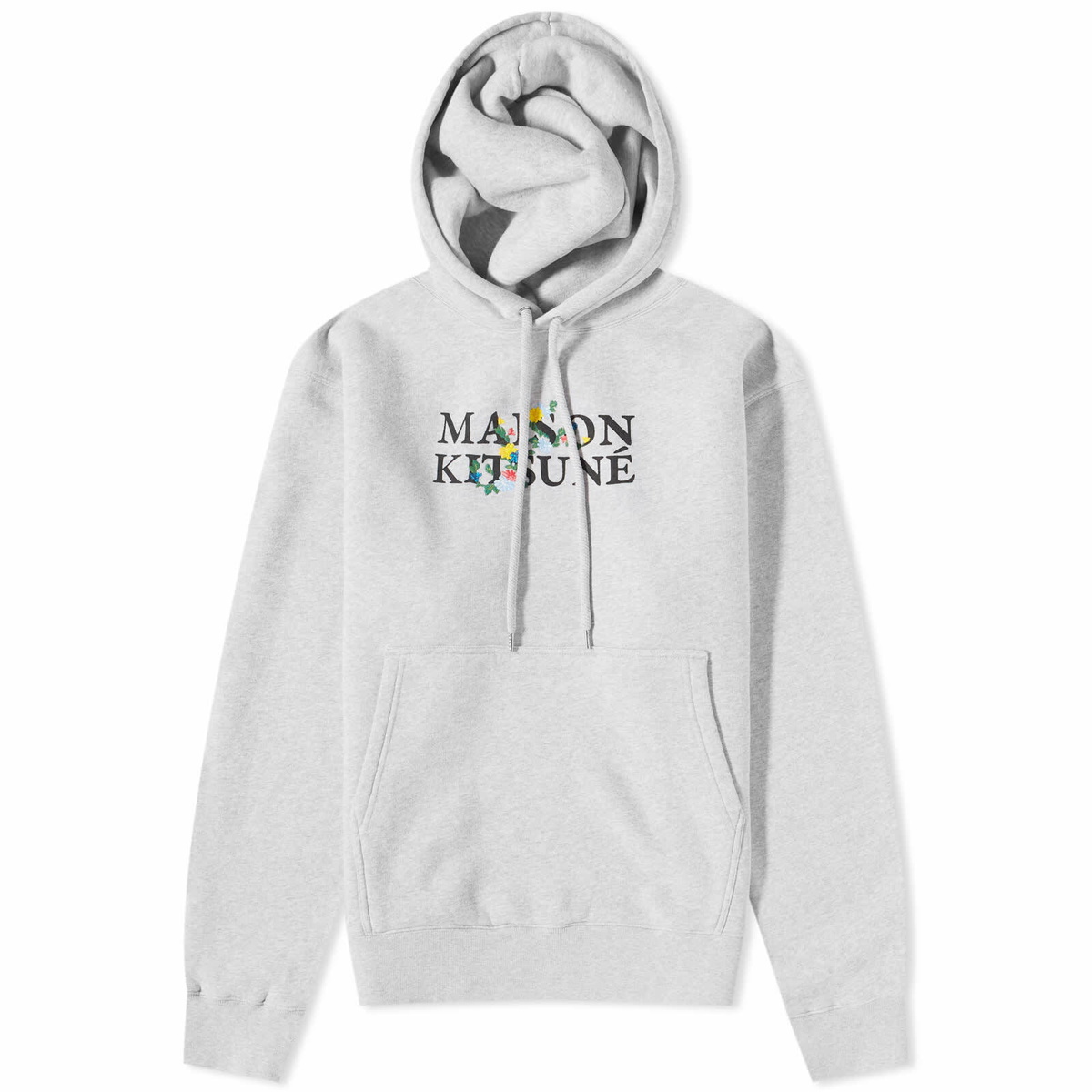 Maison Kitsuné Men's Flowers Comfort Hoodie in Light Grey Melange