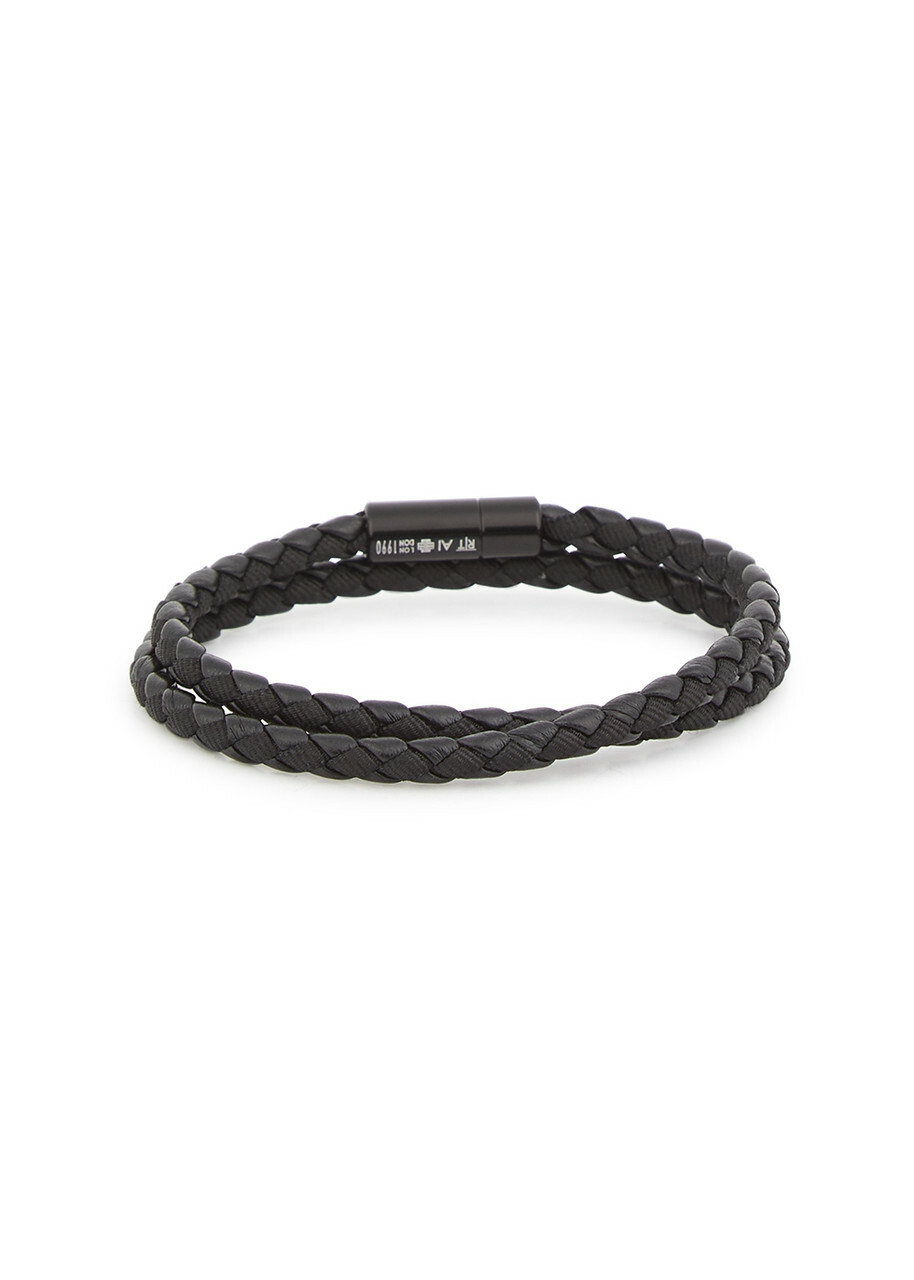 Tateossian Chelsea Double-wrap Black Leather Bracelet