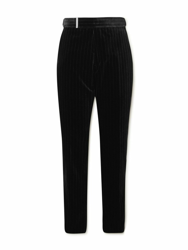 Photo: TOM FORD - Atticus Slim-Fit Straight-Leg Pinstriped Cotton-Velvet Suit Trousers - Black