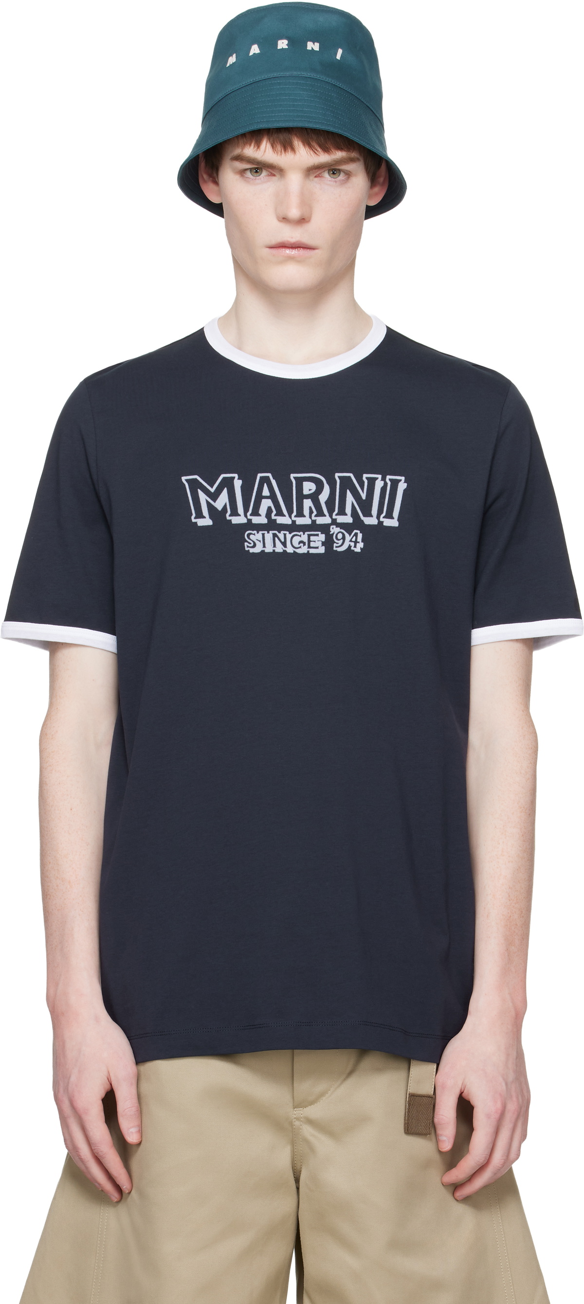 Marni Navy Cotton Contrast Trims T-shirt