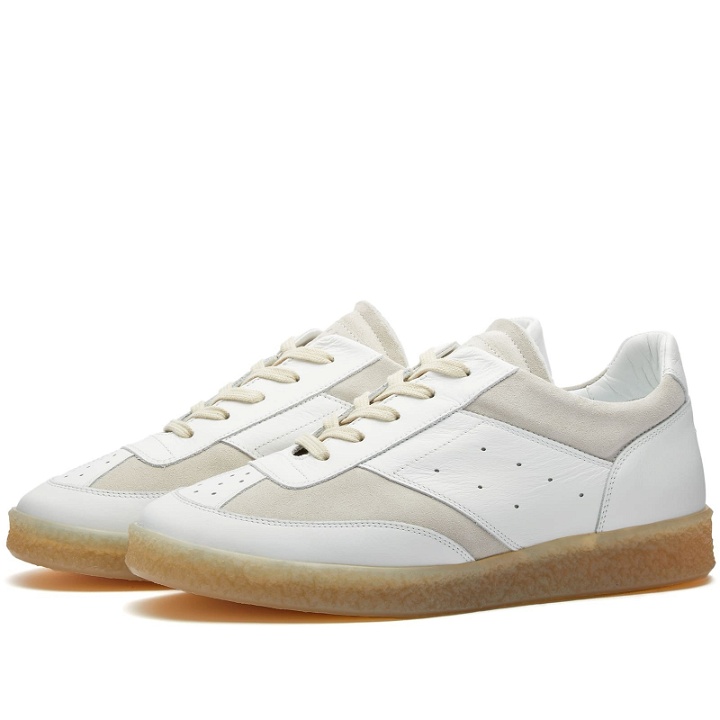 Photo: MM6 Maison Margiela Men's Leather Court Sneakers in White