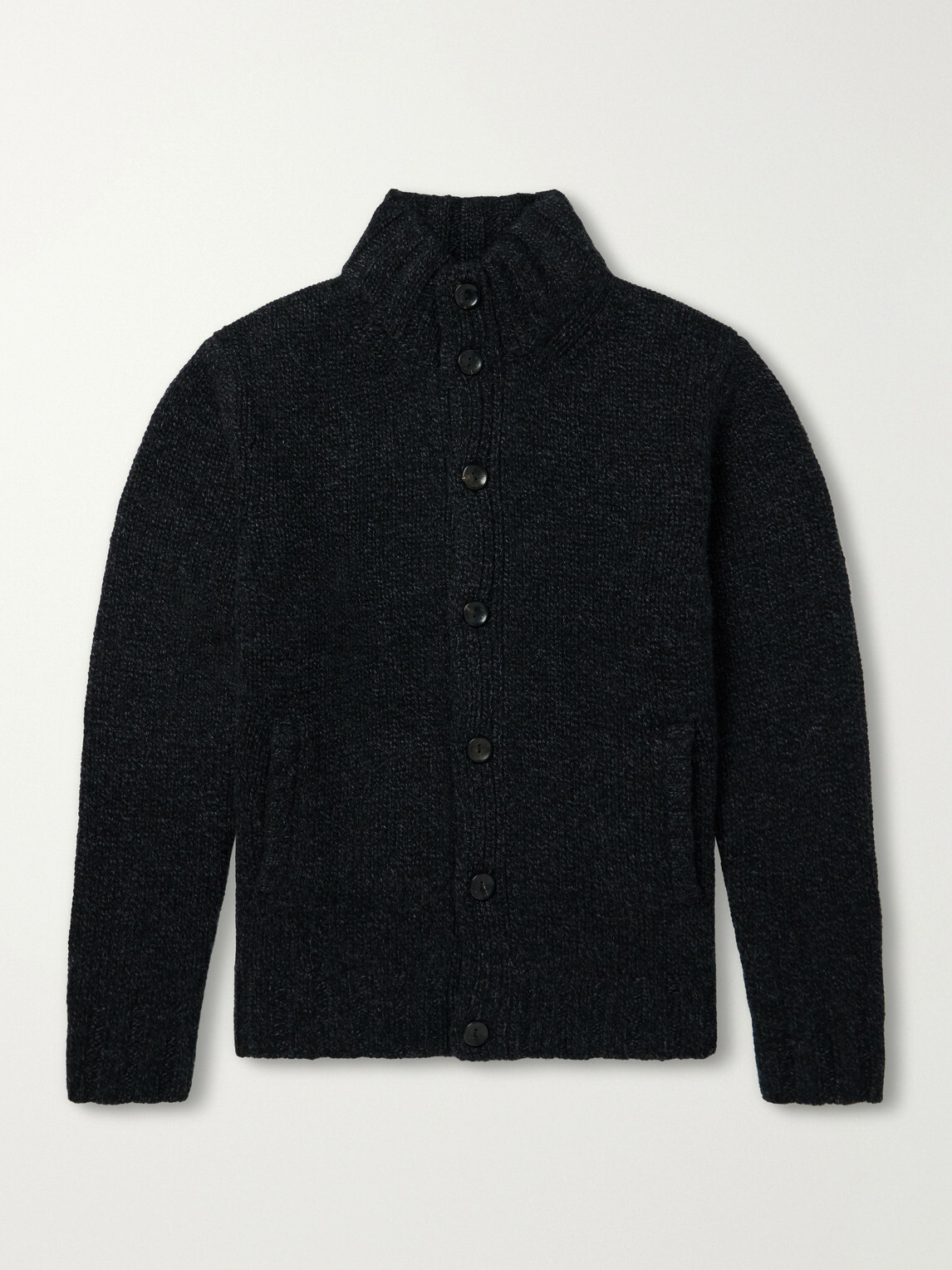 N.PEAL - Shearling-Trimmed Cashmere Cardigan - Gray
