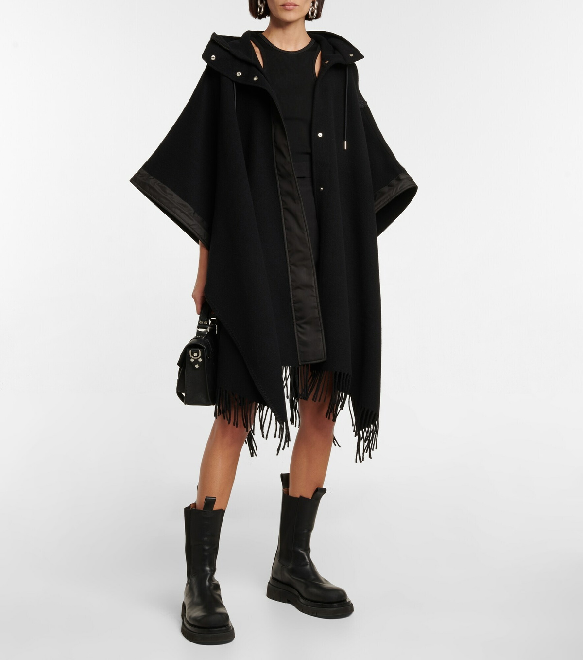 Moncler - Fringe-trimmed hooded wool cape