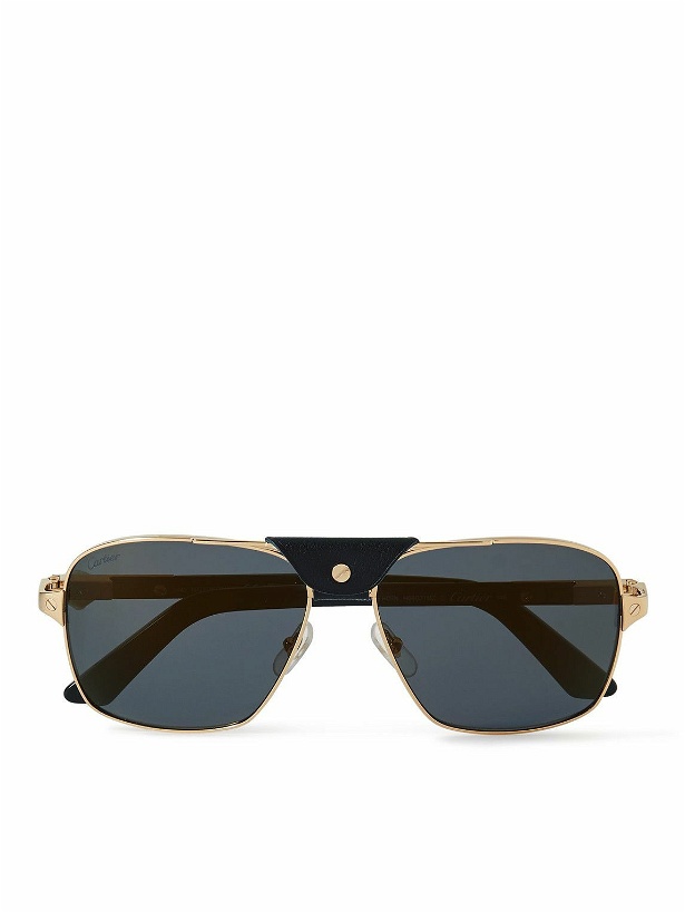 Photo: Cartier Eyewear - Aviator-Style Leather-Trimmed Gold-Tone and Acetate Sunglasses