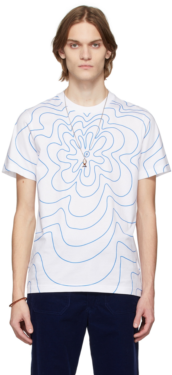 Marni White & Blue Floral Logo T-Shirt Marni