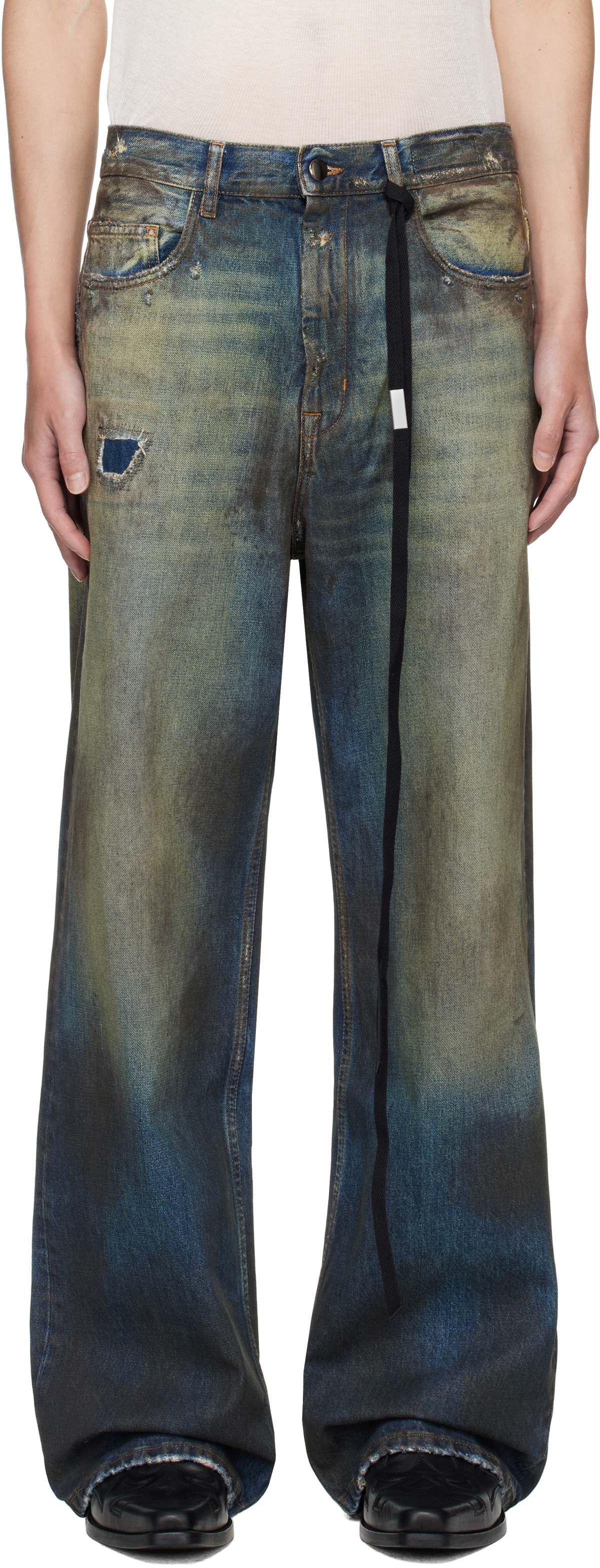 Ann Demeulemeester Blue Dirtied Bootcut Jeans