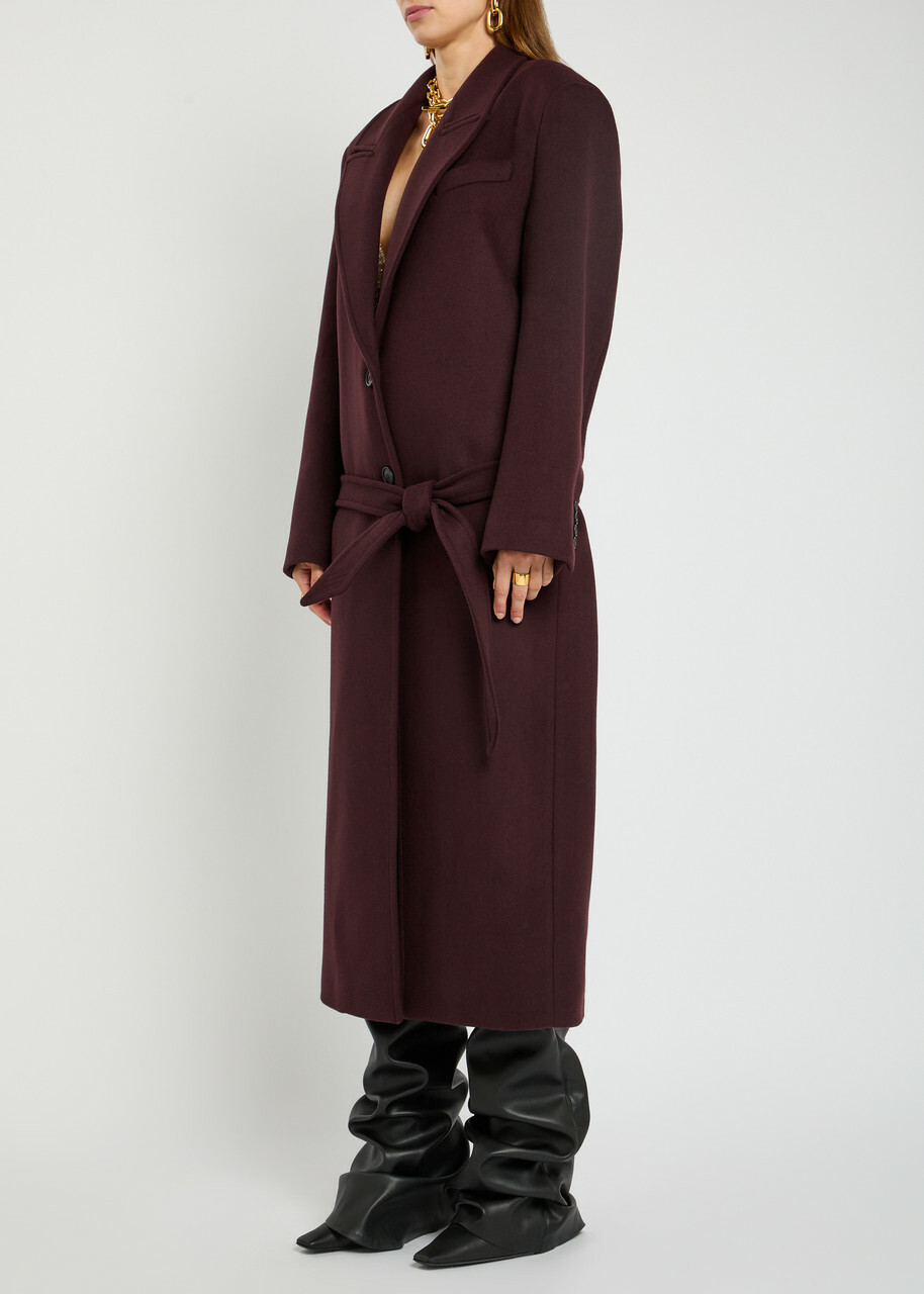 The Attico Belted Wool-blend Coat Burgundy