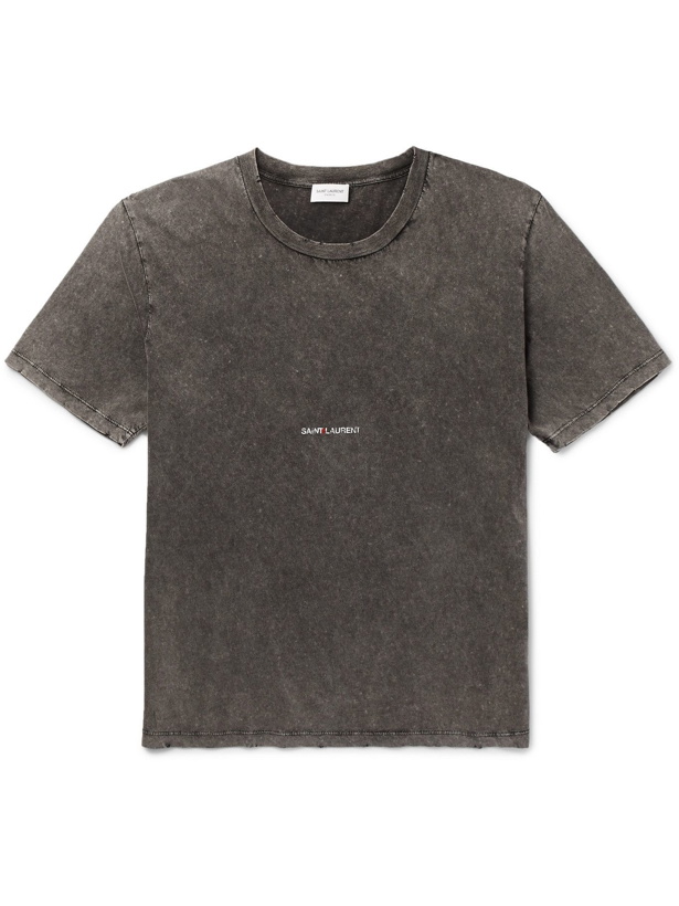 Photo: SAINT LAURENT - Distressed Printed Cotton-Jersey T-Shirt - Gray