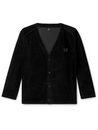 Needles - Logo-Embroidered Cotton-Blend Velour Cardigan - Black