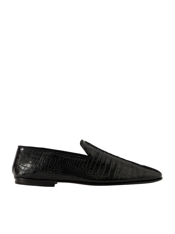 Photo: TOM FORD - Steven Grosgrain-Trimmed Croc-Effect Leather Loafers - Black