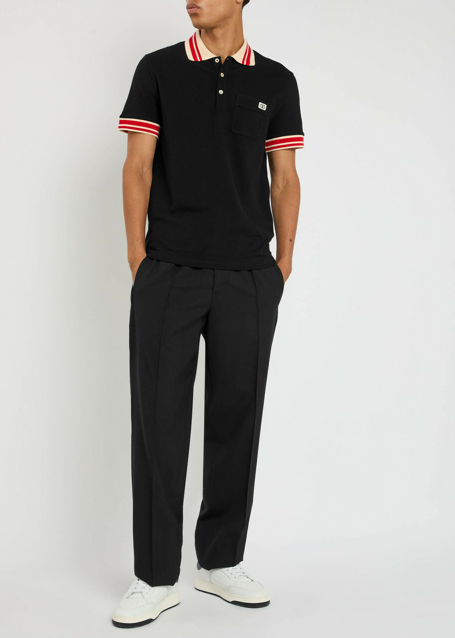 Valentino Garavani Vlogo Piqué Cotton Polo Shirt Black