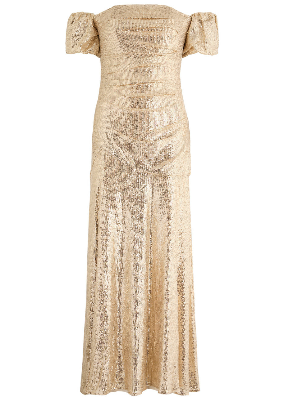 slim fit dress slacks Gold Iridescent Sequin Maxi Dress main image 1
