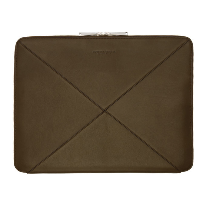 Photo: Bottega Veneta Khaki Max Weave Document Portfolio