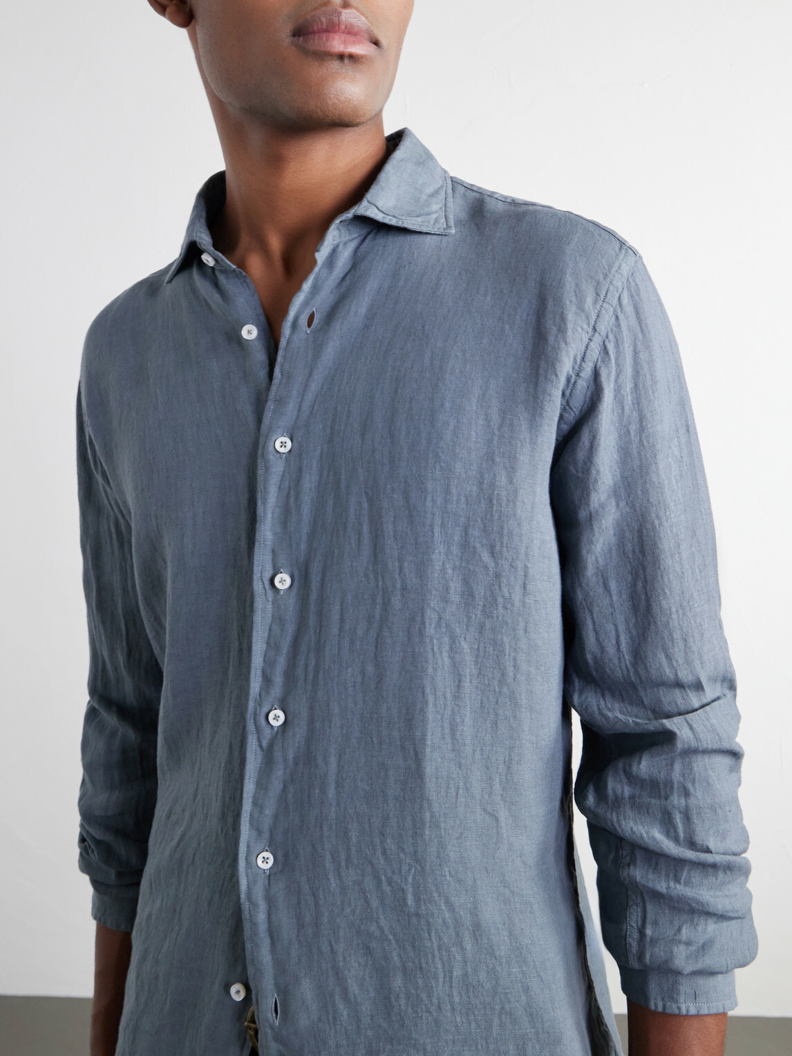 FEDELI - Nick Slim-Fit Cutaway-Collar Linen Shirt - Blue