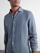 FEDELI - Nick Slim-Fit Cutaway-Collar Linen Shirt - Blue