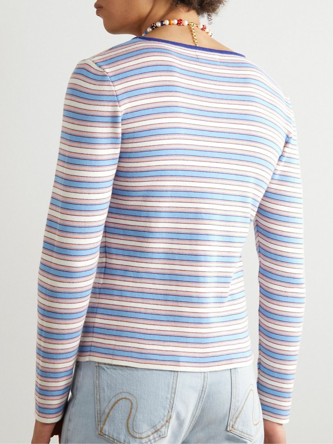 ERL - Logo-Embroidered Striped Knitted Sweater - Blue ERL