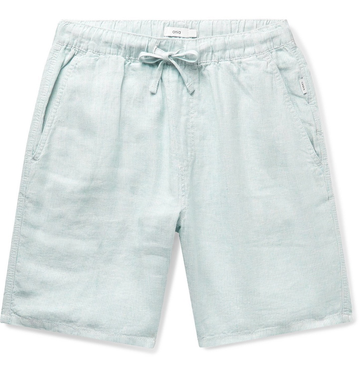 Photo: Onia - Noah Striped Linen Drawstring Shorts - Blue