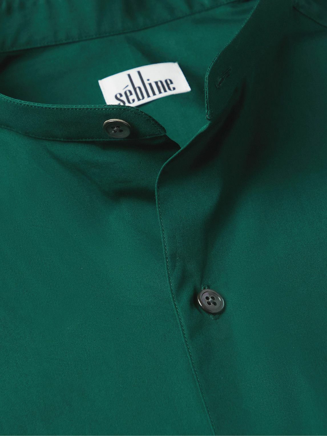 Sebline - Eton Grandad-Collar Cotton-Poplin Shirt - Green