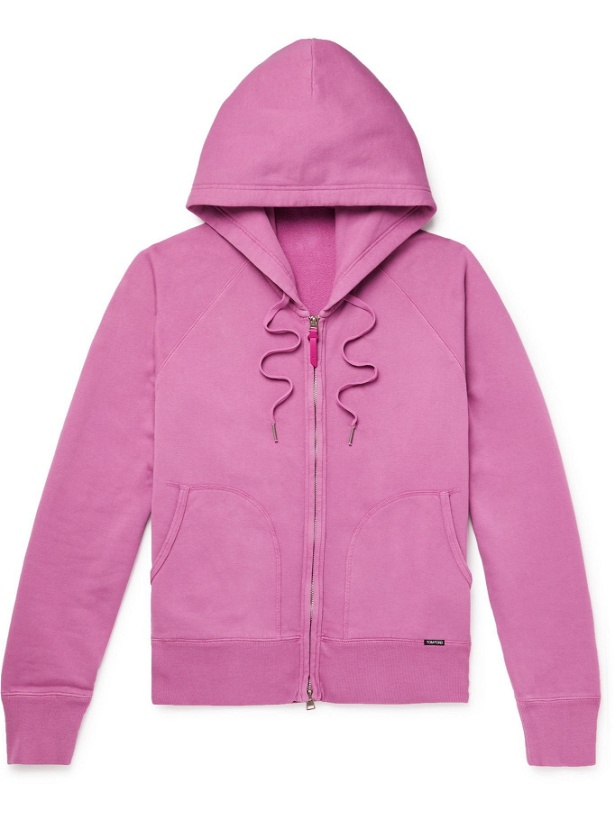 Photo: TOM FORD - Garment-Dyed Fleece-Back Cotton-Jersey Zip-Up Hoodie - Purple