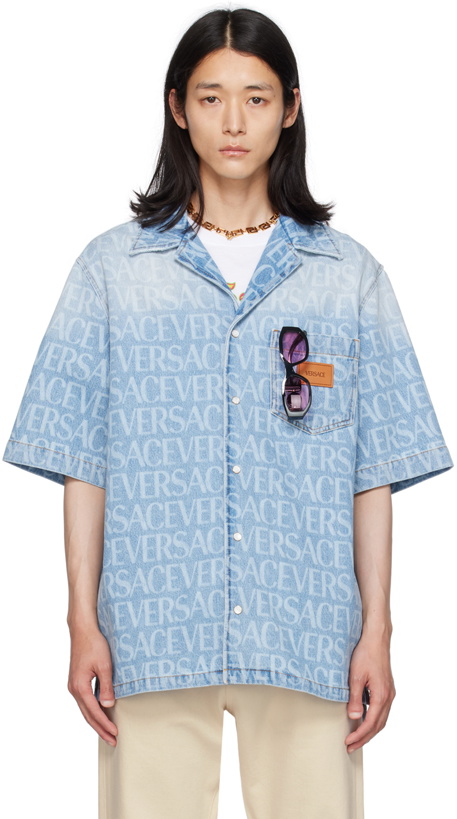 Photo: Versace Blue Allover Denim Shirt