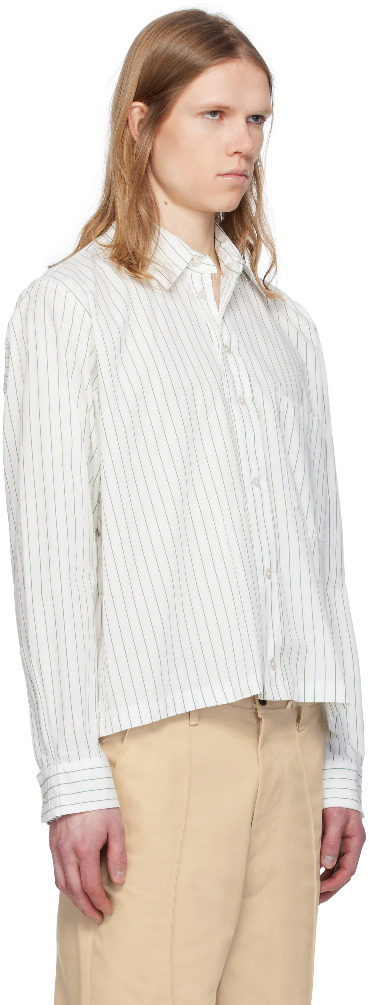 Camiel Fortgens White & Green Striped Basic Shirt