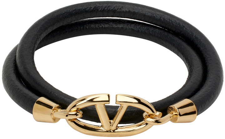 Photo: Valentino Garavani Black & Gold Double Leather Bracelet