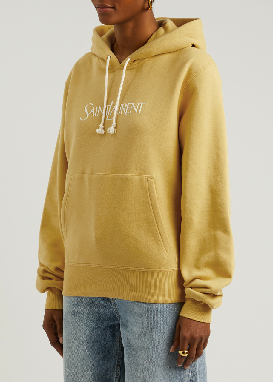 Saint Laurent Logo-embroidered Hooded Cotton Sweatshirt Yellow