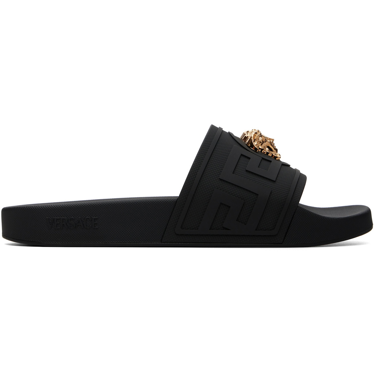 Versace Black 'La Medusa' Rubber Slides