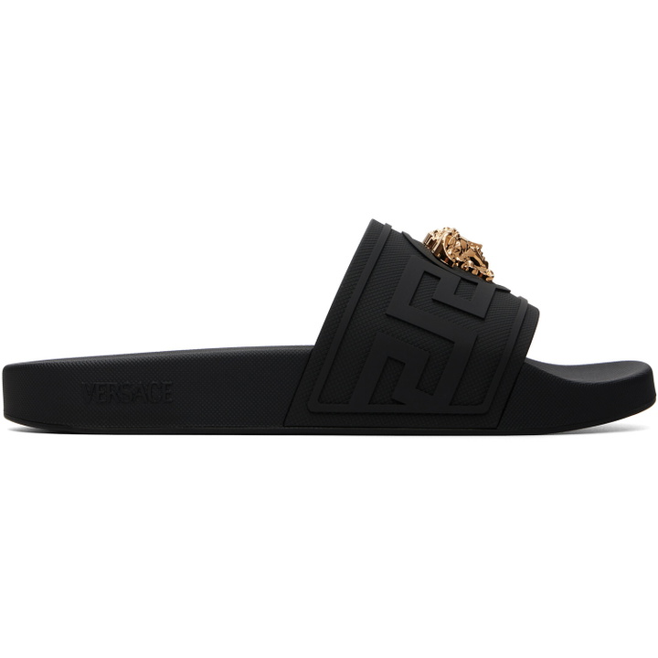 Photo: Versace Black 'La Medusa' Rubber Slides
