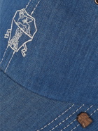 Brunello Cucinelli - Leather-Trimmed Embroidered Denim Baseball Cap - Blue
