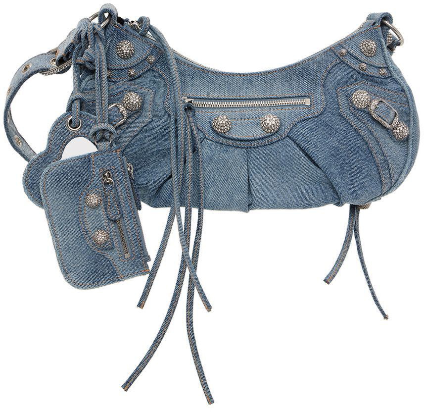 Balenciaga Le Cagole mini studded printed denim shoulder bag - Women - Blue Shoulder Bags