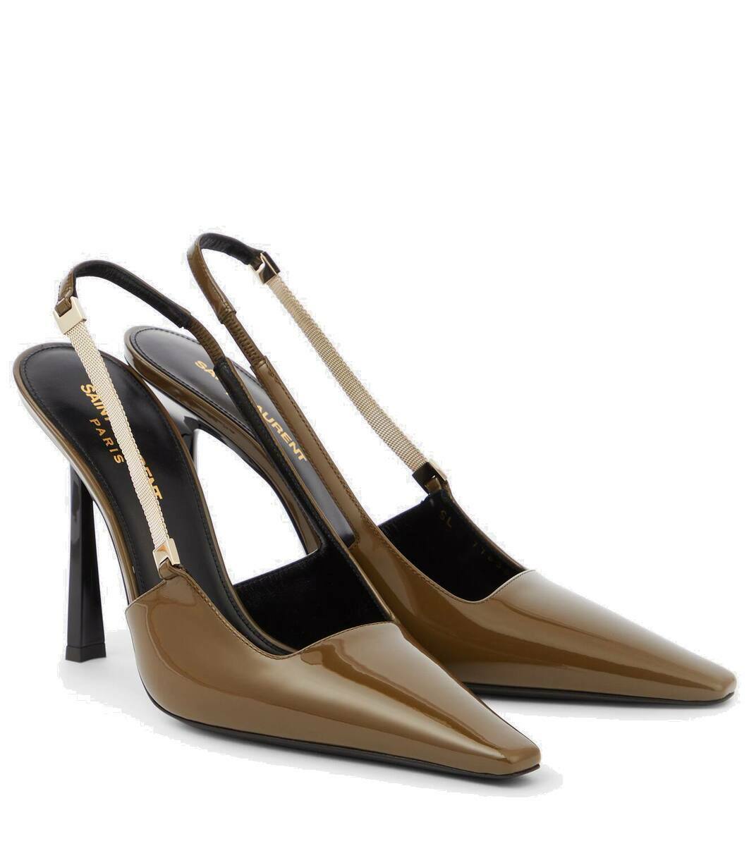 シューズ・サンダルその他 SAINT LAURENT Miller 110 patent leather slingback Black Miller patent-leather slingback wedge pumps | SAINT