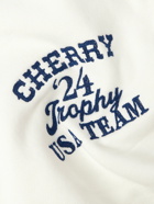 Cherry Los Angeles - Trophy Embroidered Printed Cotton-Jersey Henley Sweatshirt - Neutrals