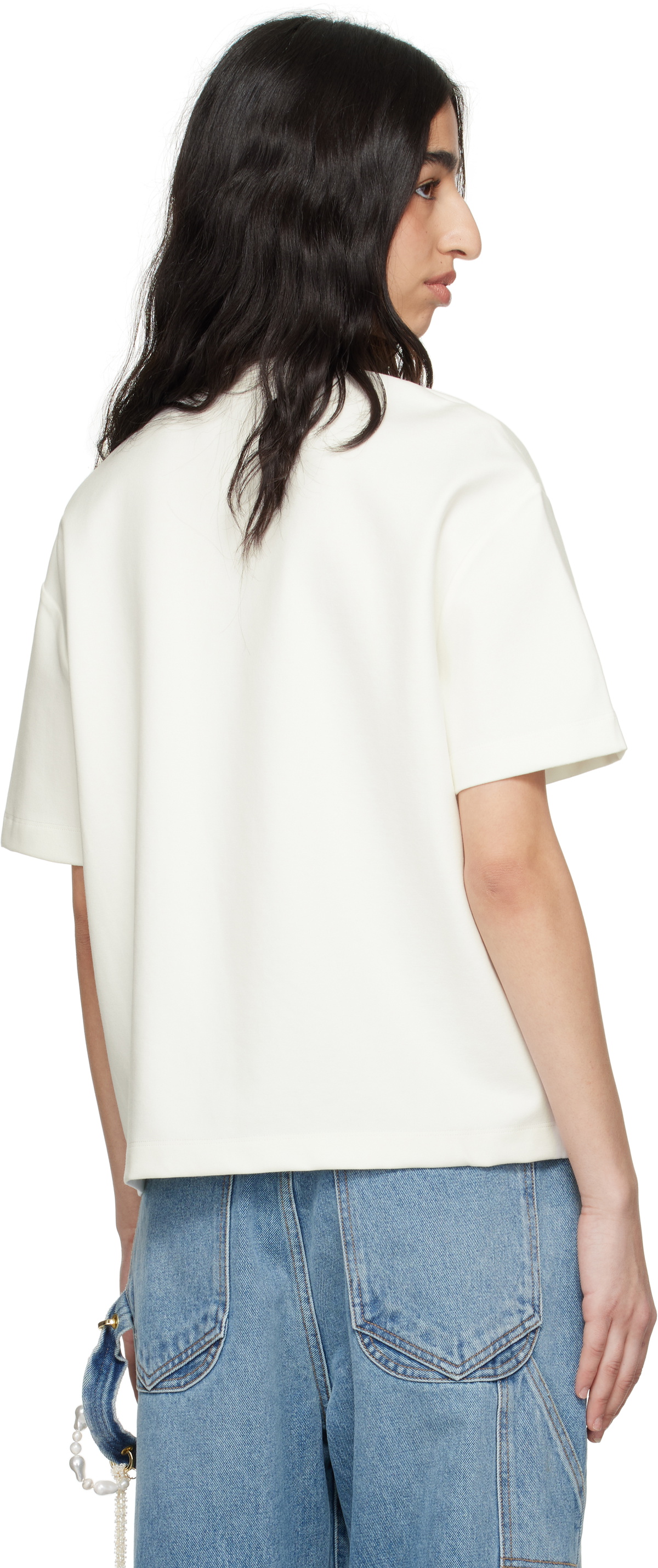 AREA White Crystal Heart Cutout Relaxed T-shirt