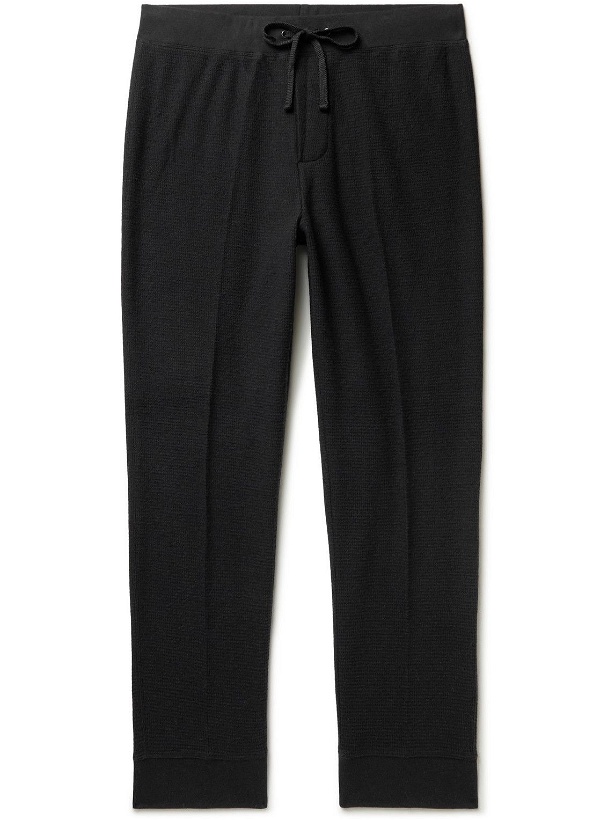 Photo: James Perse - Thermal Tapered Waffle-Knit Brushed Cotton and Cashmere-Blend Sweatpants - Black