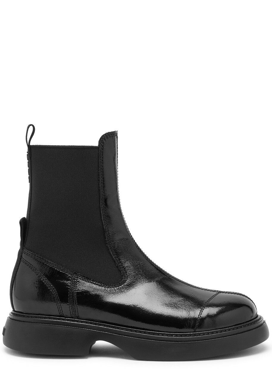 Ganni Patent Faux Leather Chelsea Boots Black