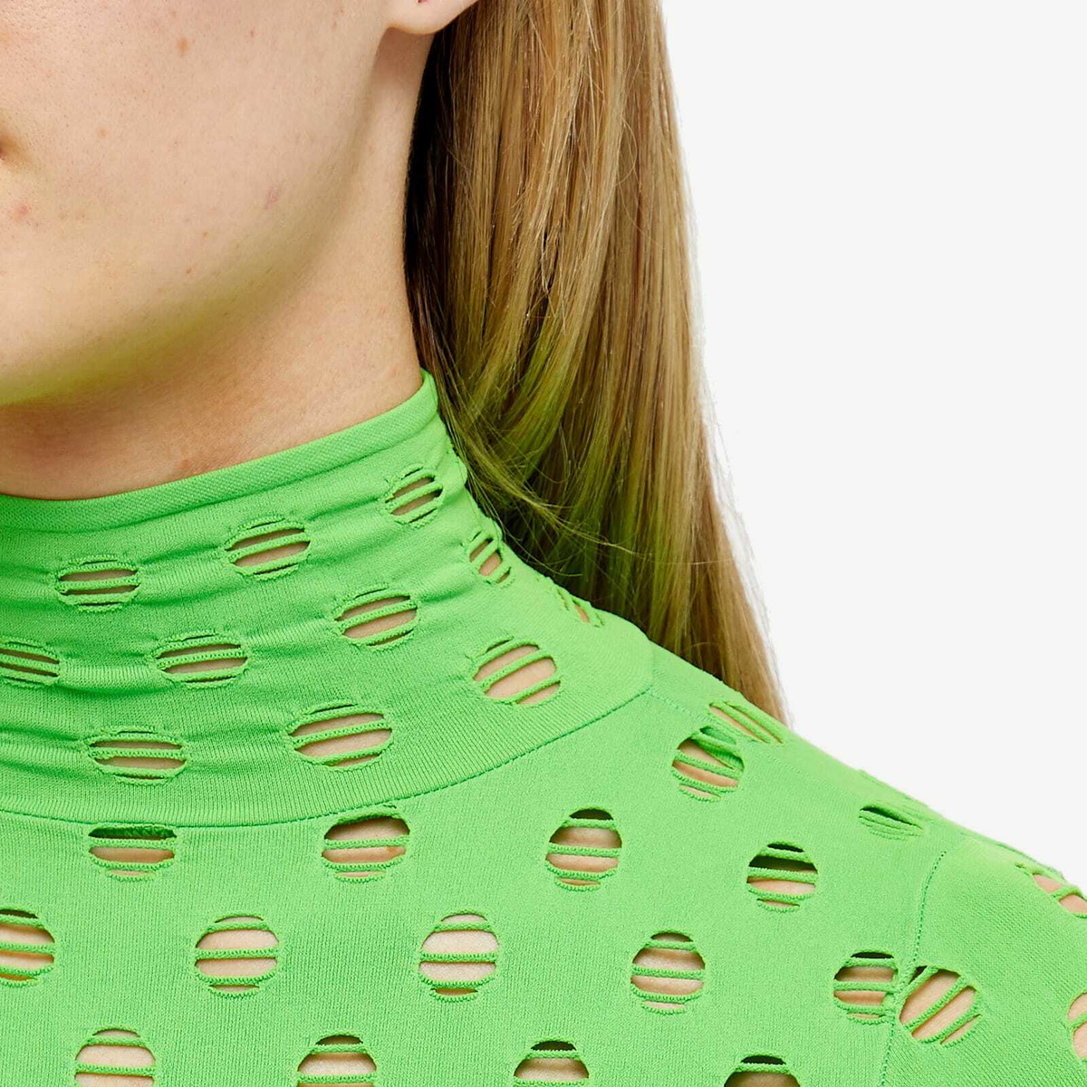 Maisie Wilen Women&rsquo;s Perforated Turtleneck Mini Dress in Chartreuse