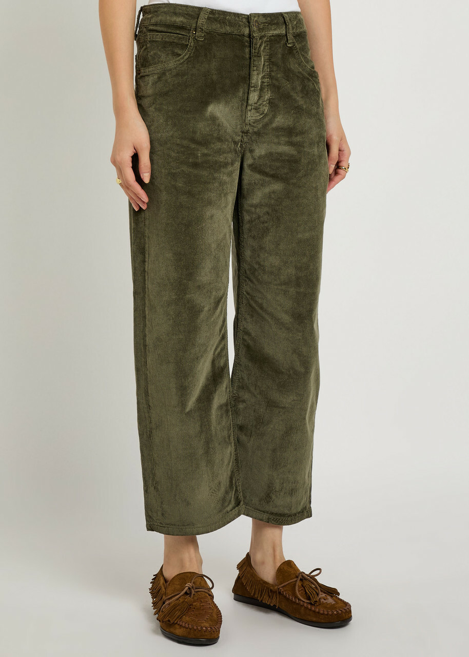 Free People Deep Trance Straight-leg Corduroy Cropped Trousers Dark Green